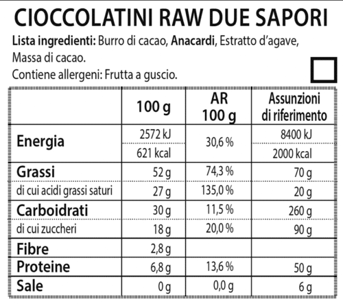 Cioccolatini raw due sapori