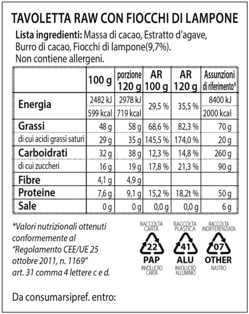 Tavoletta Raw con fiocchi di lampone